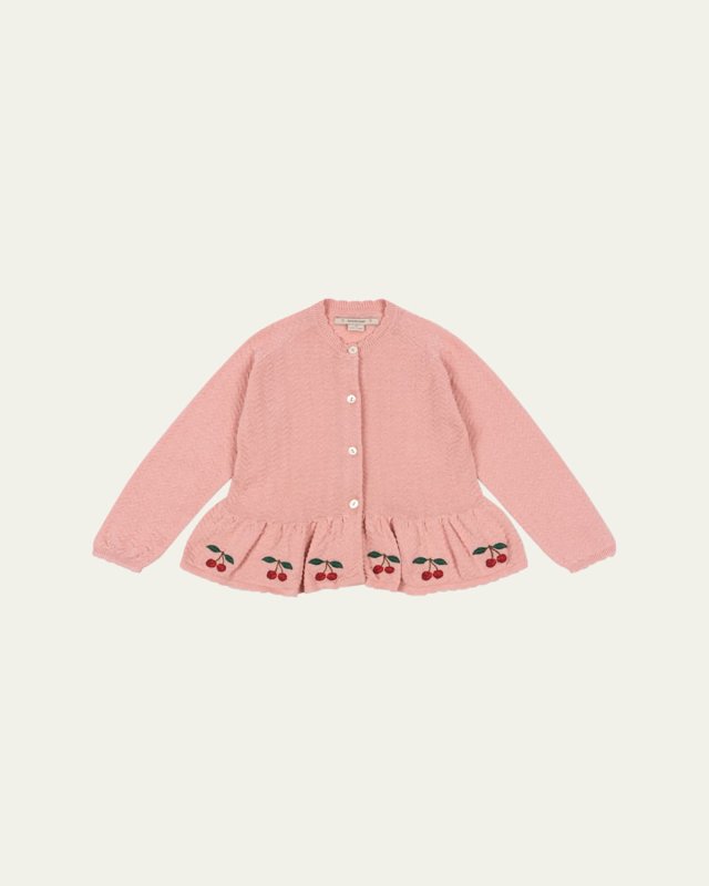 Girl's Cypres Cherry Embroidered Cardigan, Size 9M